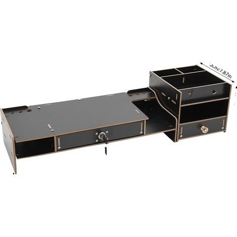 Soporte para monitor de ordenador, diseño ergonómico, cajón con cerradura, color negro. (1/2)