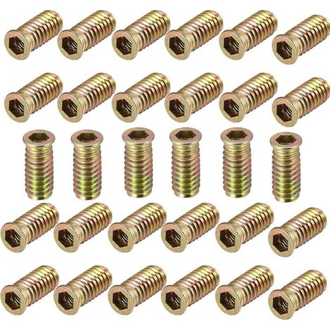 Écrous filetés pour meubles en acier au carbone galvanisé, 30 pièces, M8 x 30 mm, à six pans creux, pour meubles en bois (1/4)