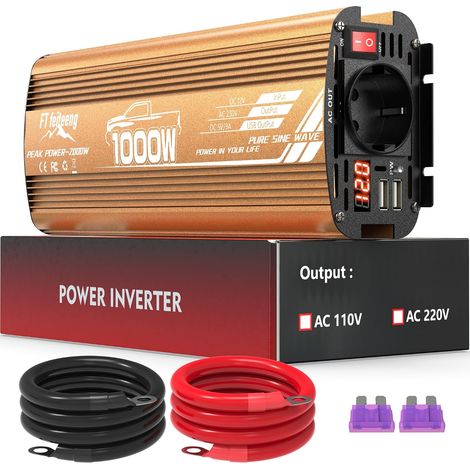 1000w convertisseur 12v 220v Pur Sinus,transformateur 12v 220v,convertisseur Pur Sinus,convertisseur 12v 220v 1000w,de Camping,Bateau,Solaire Voiture VR (1/5)