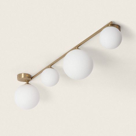 Lampadario in Metallo e Vetro Moonlight Brass 4 punti luce Bianco