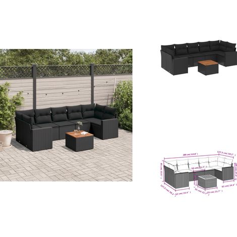8-tlg. Garten-Sofagarnitur mit Kissen Schwarz Poly Rattan - Gartensorte - Gartenmöbel Set - PE-Rattan Möbel - Outdoor Lounge - Esstisch (1/3)