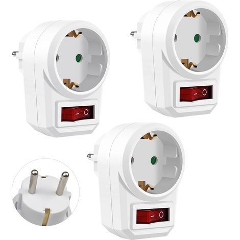 Adaptateur de prise européen standard (3 pièces, blanc) avec interrupteur, convertisseur de puissance 250 V 16 A (1/5)