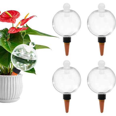 Lot de 4 bulbes à arrosage automatique - Réservoir d'eau en plastique à remplissage par le haut avec embout en terre cuite - Arrosage goutte à goutte automatique pour plantes d'intérieur - Surveillanc (1/4)