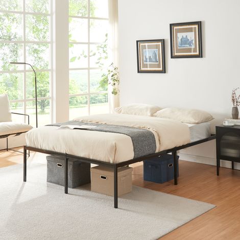 Cama de metal Vårdö con somier 140x200 cm - Negro [en.casa]