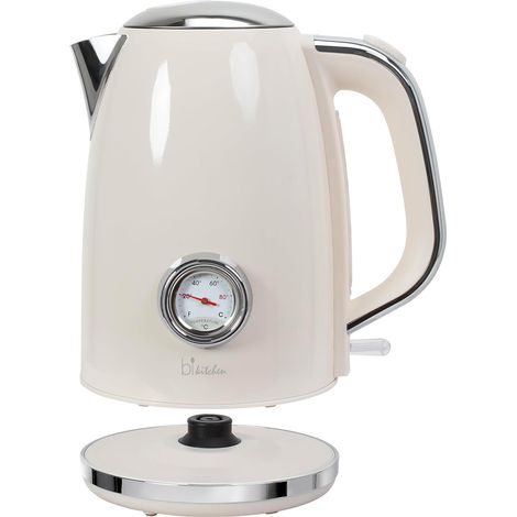 Bouilloire de style rétro Nostalgia 170, 1850-2200 W, 1,7 l, boîtier en acier inoxydable, indicateur de niveau d'eau, affichage de la température de l'eau, arrêt automatique, sans fil à 360°, fait (1/5)