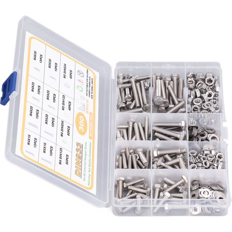300 Stück Edelstahl M4 M5 DIN933 Schrauben Sechskantschrauben DIN934 Muttern DIN125 Unterlegscheiben zur Reparatur von Möbeln und mechanischen Instrumenten (1/5)