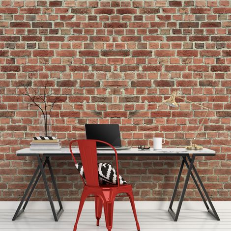 Papier peint intissé industriel 250 cm X 270 cm, brique rouge, décor photo mur, décoration intérieure. (1/2)
