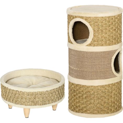 PawHut Set 2 Pezzi con Cuccia per Gatti a 3 Livelli e Letto per Animali (1/5)