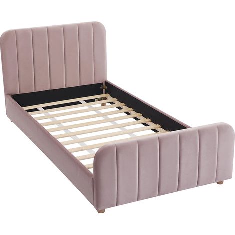 Letto 90 x 190 cm Velluto con cuciture verticali Rosa - ROGADI (1/5)