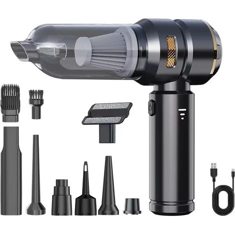 Aspirateur de voiture haute puissance, portable, sans fil, moteur sans balais, machine de nettoyage, souffleur d'air puissant pour appareils ménagers,Black