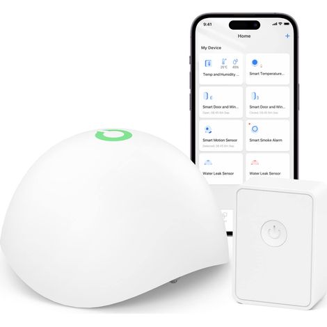 Meross Rilevatore d'Acqua Intelligente Sensore d'Acqua con Rilevatore di Allagamento Wireless Hub IP67 Impermeabile, Allarme Audio Fino a 60Db Per Cucina, Bagno, Cantina (1/5)