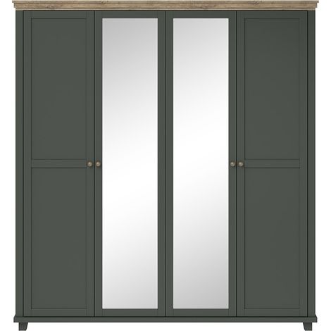 Armadio 200x220 con 4 porte. Color kaki verde e rovere. Collezione ASSIA