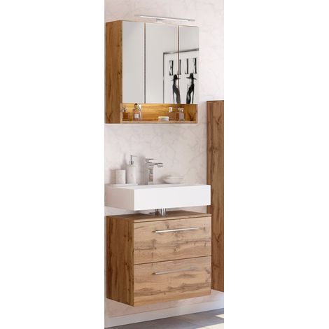 Badezimmer Waschtisch Set LOUNY-03 in Wotaneiche Nb., B/H/T: ca. 60/200/48 cm (1/5)