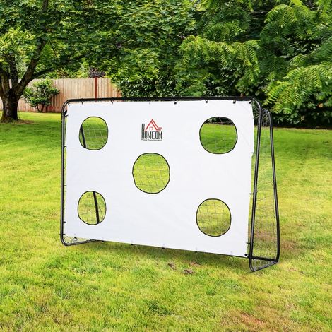 But de football 2 en 1 avec cible de tir, cage de foot exterieur avec 5 cible pour entraînement, 240 x 88 x 174 cm blanc (1/5)