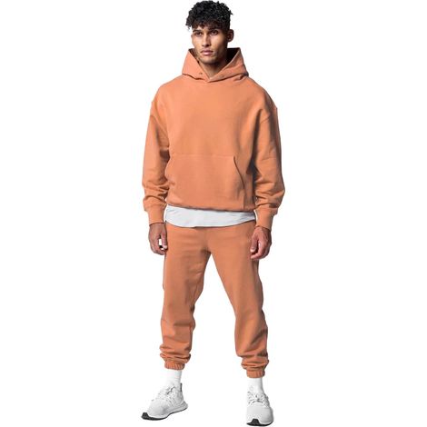 2 pièces survêtement homme, veste et pantalon à capuche, orange, décontracté, polyvalent, pour sport et usage quotidien (1/5)