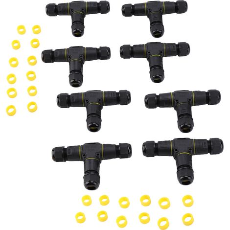 Connecteur de câble à 3 voies IP68, étanche, boîte de jonction électrique externe en forme de T pour éclairage extérieur, 8 ensembles. (1/5)