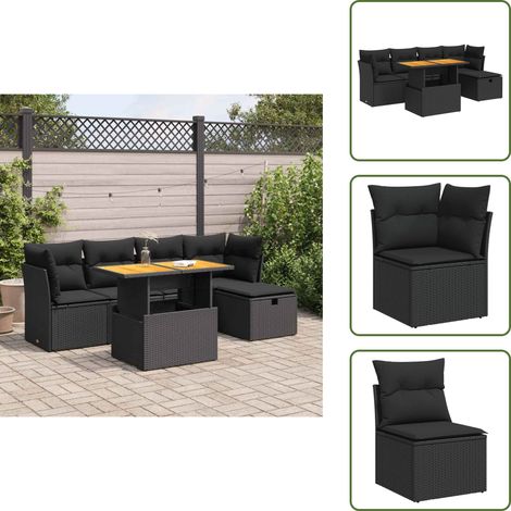 The Living Store 6-tlg. Garten-Sofagarnitur mit Kissen Schwarz Poly Rattan - Gartentisch (1/5)