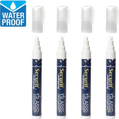 Marqueurs craie waterproof (verre+ ardoise) pointe 2-6mm blancs (lot de 4) - 78 x 15 x 147 mm - SECURIT (1/2)