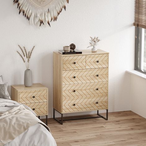 Armario Auxiliar Cajonera Cómoda 5 Cajones Mesilla de Noche Organizador Almacenaje Oficina 80x39,5x110cm (1/5)