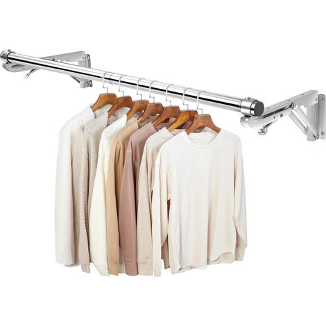 Portant à vêtements mural pliable - Tringle de 76,2 cm de long et 2 bases épaisses en acier inoxydable - Multifonction - Pour économiser de l'espace - Séchoir à vêtements - Amovible - Étagère (1/5)
