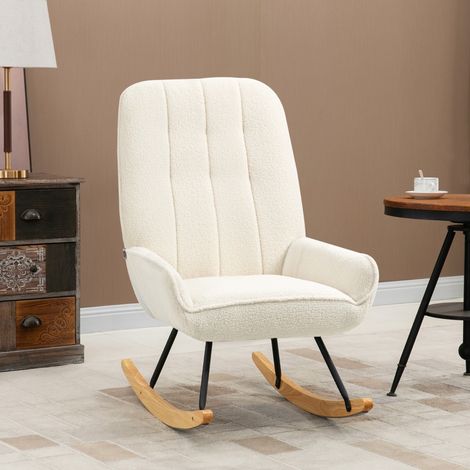 Fauteuil à bascule HOMCOM en tissu Sherpa, 63 cm × 95 cm × 97 cm, coloris : naturel et crème (1/5)