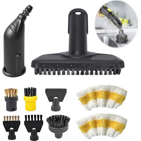 Ensemble D'Accessoires 10 Pièces pour Nettoyeurs Vapeur SC1, SC2, SC3, SC4, SC5 - Comprend des Buses, Brosses et Chiffons (1/5)