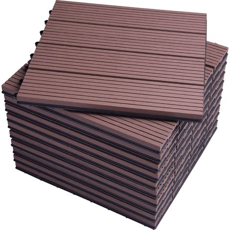 Woltu – Dalle de terrasse en composite bois-plastique 30x30 cm – Lot de 11 – Résistant aux UV et antidérapant – Facile à installer et à entretenir