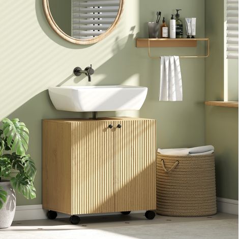 Mobile sottolavabo bagno con ruote in legno OKMYHOME (1/5)