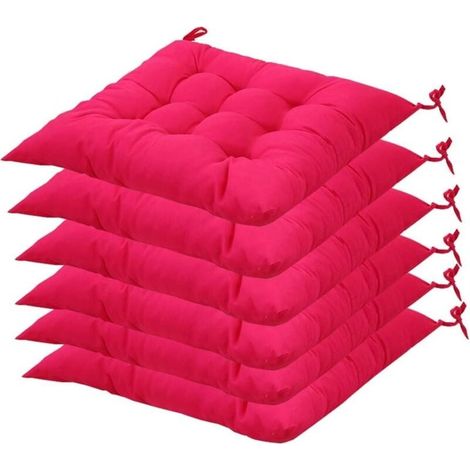 Lot de 6 coussins de chaise carrs 40 x 40 cm, matelasss, confortables et colors, pour l\'intrieur et l\'extrieur (rose rouge) (1/5)