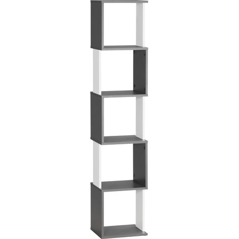 Modern 5-Tier Bookshelf, Freestanding Bookcase Storage Shelving for Living Room Home Office Study, White and Dark Grey