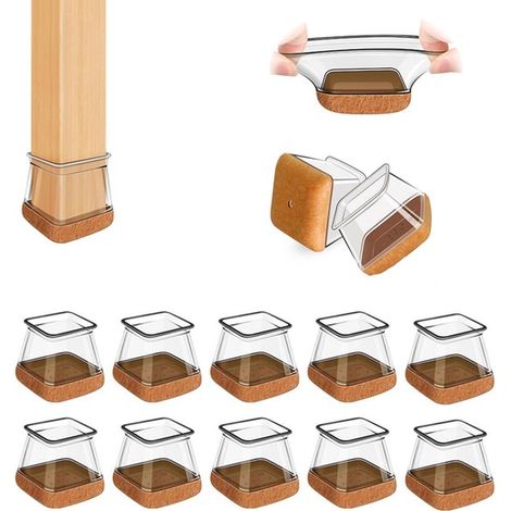 Lot de 12 protections pour pieds de chaise et de sol - Embouts carrés en silicone - Diamètre 20-26 mm - Base en liège - Antidérapantes pour tous les pieds de meubles - Jaune - Taille M (1/5)
