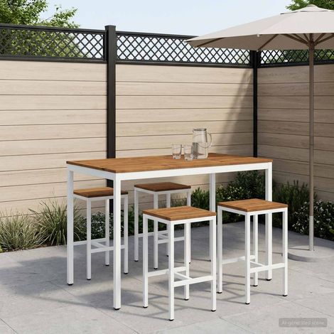 vidaXL Mesa de Bar para Jardín NAARDEN Natural y Blanco (1/5)