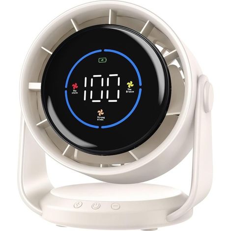 Ventilateurs de bureau rechargeables par USB avec affichage numérique, inclinaison à 105°, 100 vitesses, 120 Hz - Blanc (1/5)