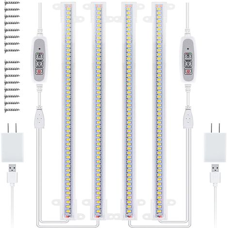 Lampes de croissance pour plantes (Deux lots de 4 barres, Royaume-Uni) Bandes lumineuses LED de croissance d'intérieur 40 W pour plantes, 4 barres LED blanches à spectre complet avec minuterie, pour c (1/5)