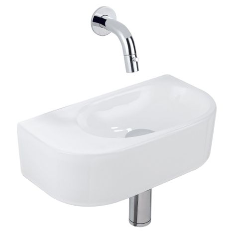 QeramiQ Fuente Ensemble de Lavabo - 40x21.5x12cm - lisse - demi-rond - céramique - ensemble de robinet chrome - bouchon de vidange - siphon réduit -