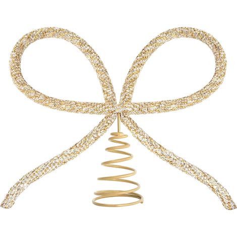 Bow - Metal Tree Topper - Gold Glass Rhinestones - Indoor Outdoor Christmas Decoration - 1 Piece (1/5)