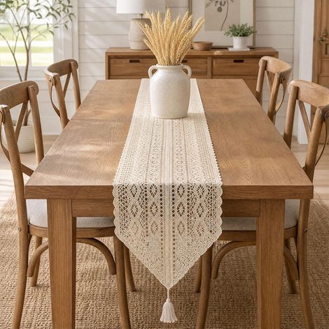 Runner da tavola in lino, tovaglia stretta in cotone e lino, stile bohémien, rustico e country, lavabile, ideale per matrimoni, cucine e decorazioni per la tavola, 23 x 180 cm, beige (1/5)