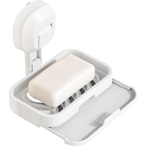 Seifenablage mit Saugnapf für die Dusche, mit Schublade zum Trockenhalten der Seife, weiß (1/5)