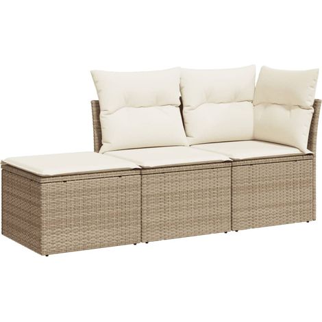 Salon de jardin avec coussins 3 pcs beige résine tressée (1/3)