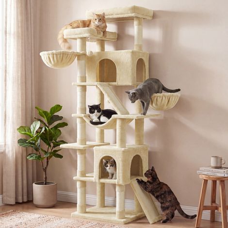 Arbre à Chat XXL avec 7 Zones de Repos, Griffoir en Sisal pour Multi-Chats, 55 x 45 x 206 cm, Beige (1/5)