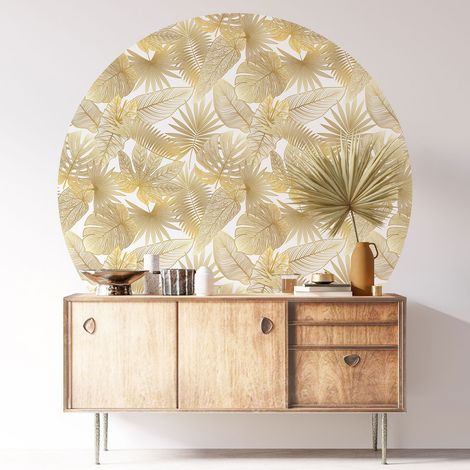 Sticker mural rond / cercle - Motif botanique - Diamètre 40 cm - Adhésif + Protection BRILLANTE (1/3)