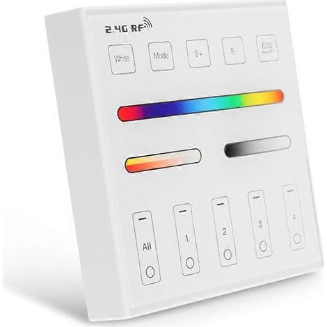Télécommande intelligente pour panneaux RGB, RGBW et RGBCCT, radiofréquence 2,4 GHz, fixation murale, contrôle de 4 zones (1/5)