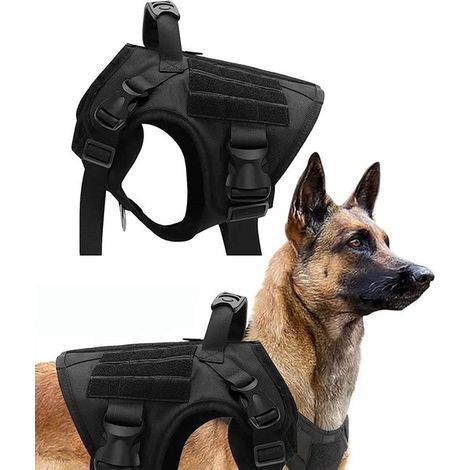 Harnais pour chien - Veste pour chien - Harnais de poitrine pour animal de compagnie - Harnais réglable pour chien - Convient aux Chiens de taille moyenne et grande - Noir - Taille L - Nylon (1/5)