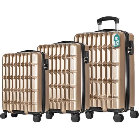 Set 3 Valigie Rigide Norvegia con Ruote Easy Roll Trolley Bagaglio Viaggio Oro