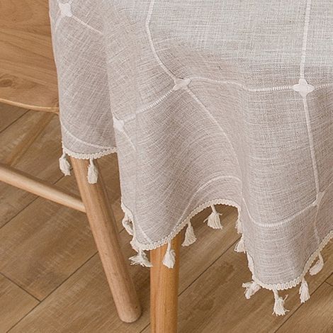 1 Nappe, motif mosaïque, lin et coton, avec franges, pour cuisine et fêtes (1/5)