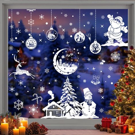 260 Pièces Autocollants de Fenêtre en Flocon de Neige Blanc pour Noël, Autocollants Électrostatiques Réutilisables en PVC pour Fenêtres, Portes, Vitrines de Magasin Décoration de Fêtes (1/5)