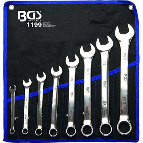 Set di chiavi a forchetta e anello BGS misure in pollici SW 1/8" - 9/16" Withworth 8 pezzi - 1199.