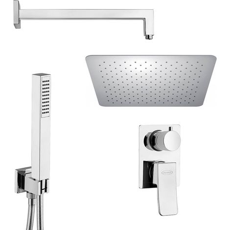 Kit doccia completo Jacuzzi Rubinetteria Tank con braccio, soffione 25cm, doccetta e miscelatore (1/5)