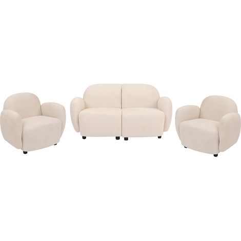 Conjunto de salón HHG-709, sofá de 2 plazas, 2 sillones, tejido/textil chenilla (330 g/m²) Öko-Tex, crema (1/5)