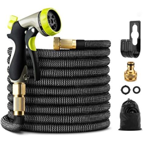 Tuyau d'arrosage Extensible 15 m avec connecteurs en Laiton, 8 Mode d’Arrosage, Flexible Anti-Torsion pour Maison, Jardin, Terrasse et Voiture (1/5)